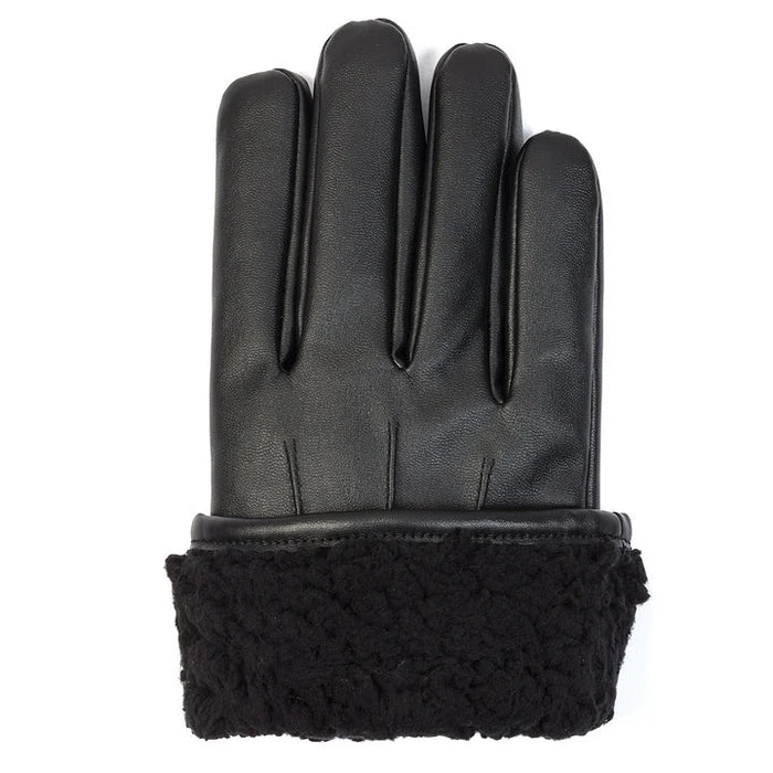 Mens PU Leather/Vinyl Gloves w/ Sheep Texture Lining -
