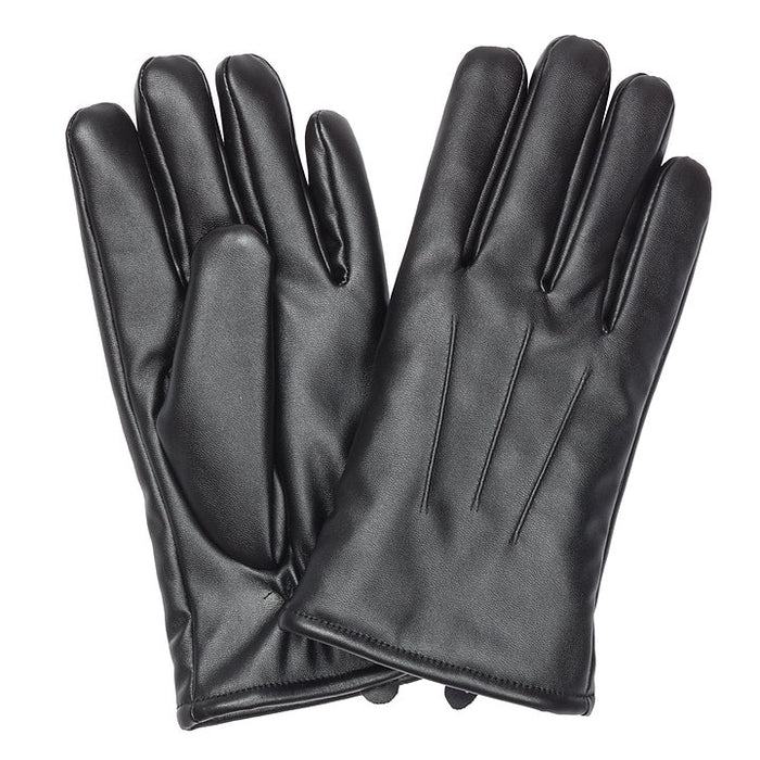 Mens PU Leather/Vinyl Gloves w/ Sheep Texture Lining -