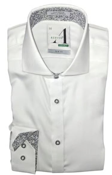 Alviso Boys Contrast White Shirt - Button Cuff - Marble - 4554 - Classic Fit - SS25 -