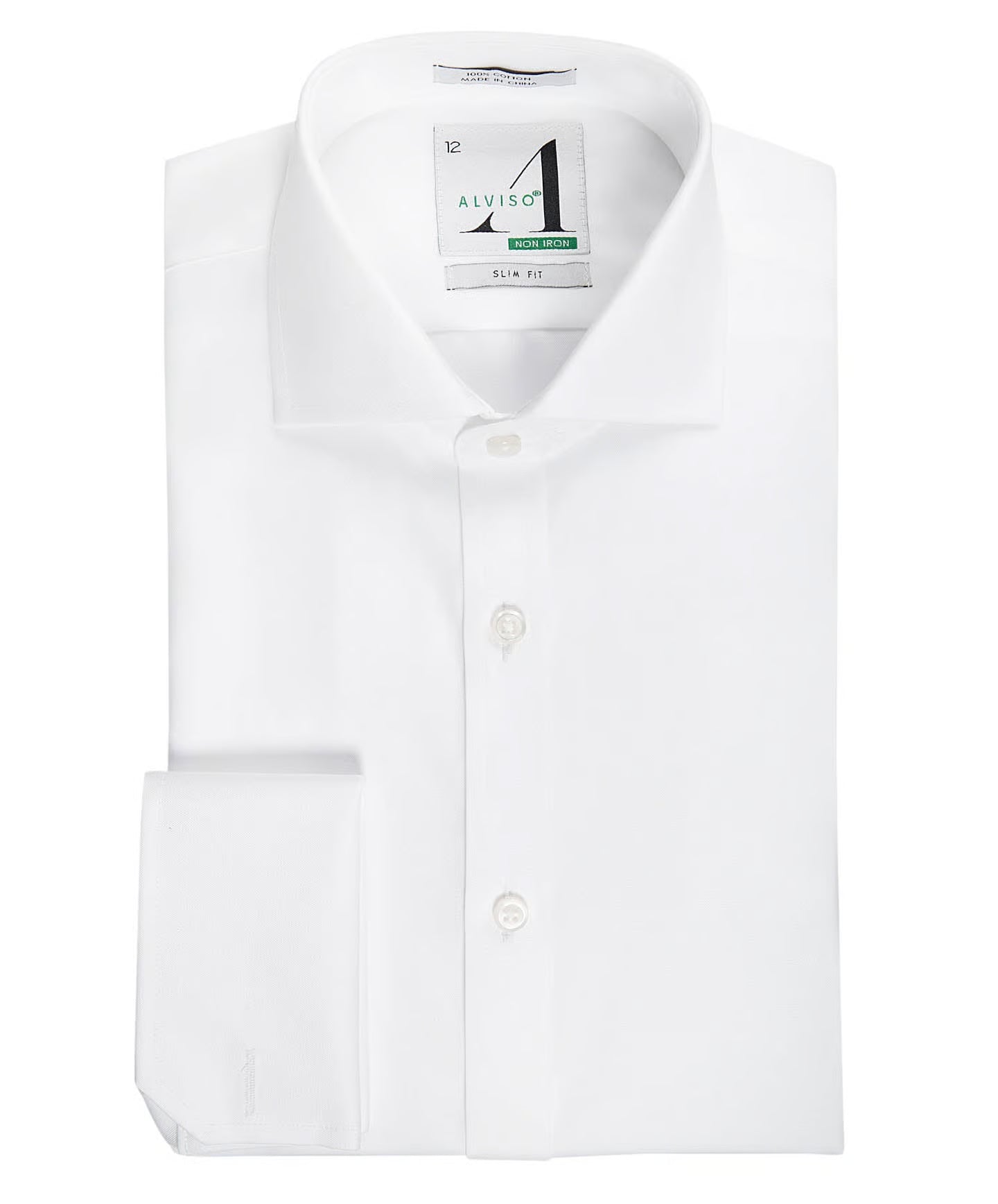 Alviso Boys 100% Cotton Non Iron White Shirt - French Cuff - Husky Fit -