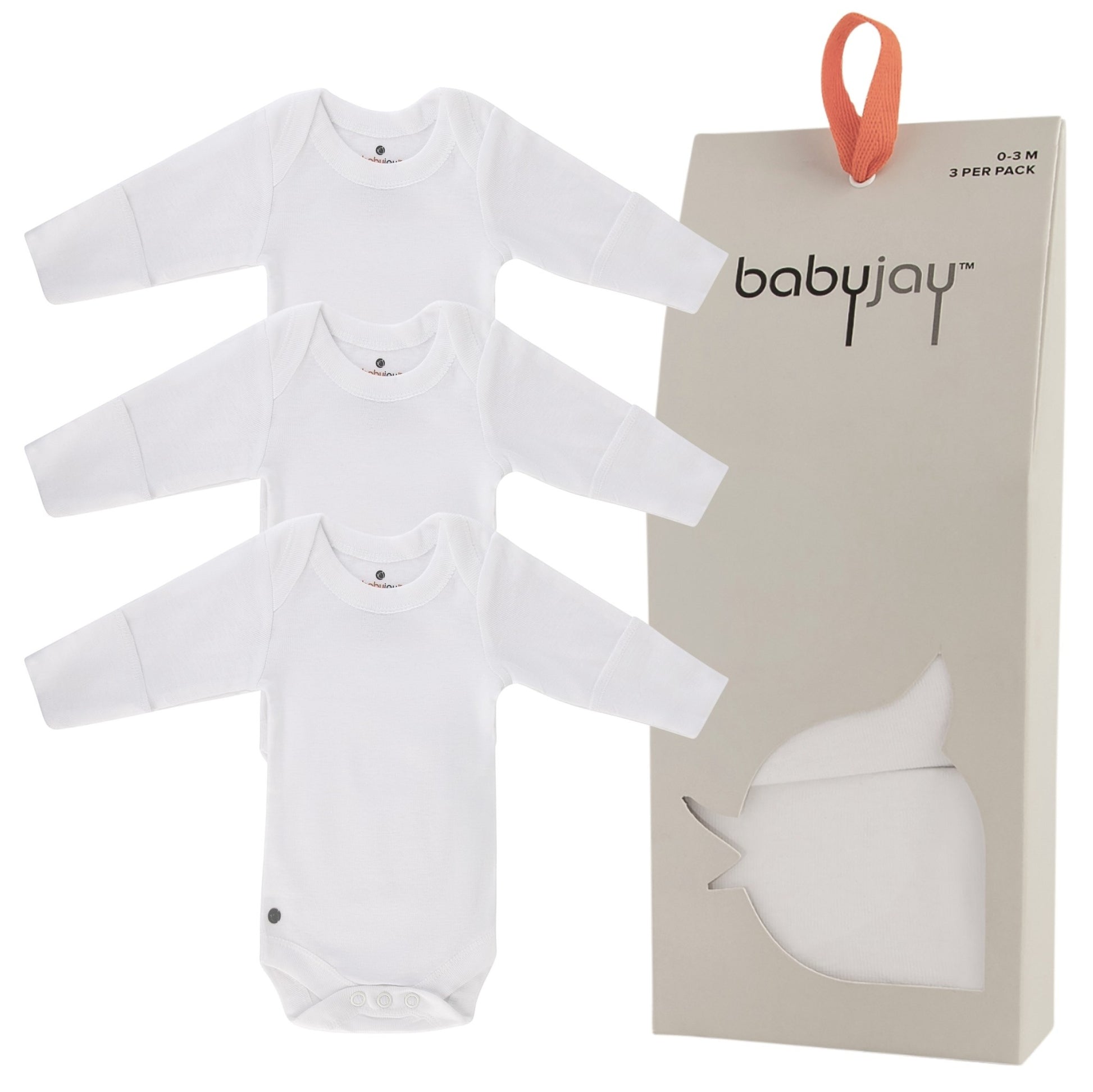 Baby Jay White Long Sleeve Onesie - 3 Pack - W/ Mittens -
