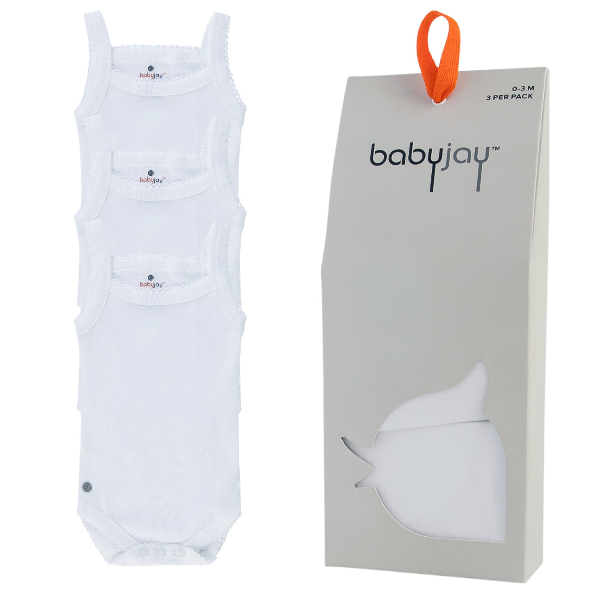 Baby Jay White Onesie -W/ Spaghetti Straps - 3 Pack -