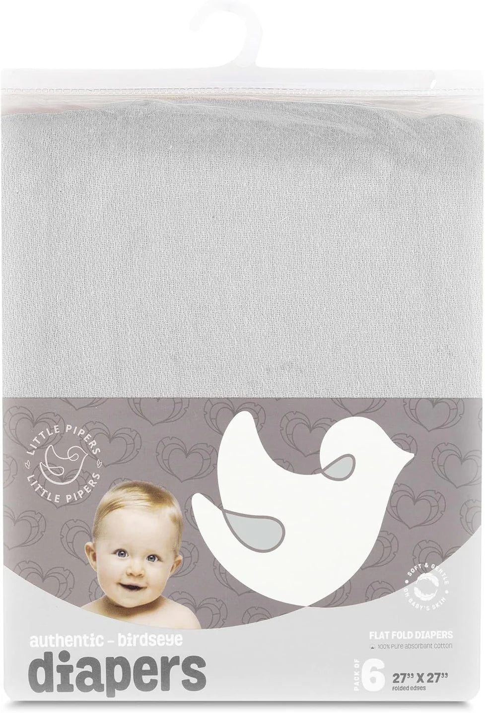 Little Pipers Birdseye Diapers - 6 Pack -