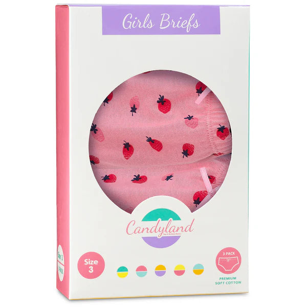 Candyland Girls Briefs - Strawberry Design -3 Pack -