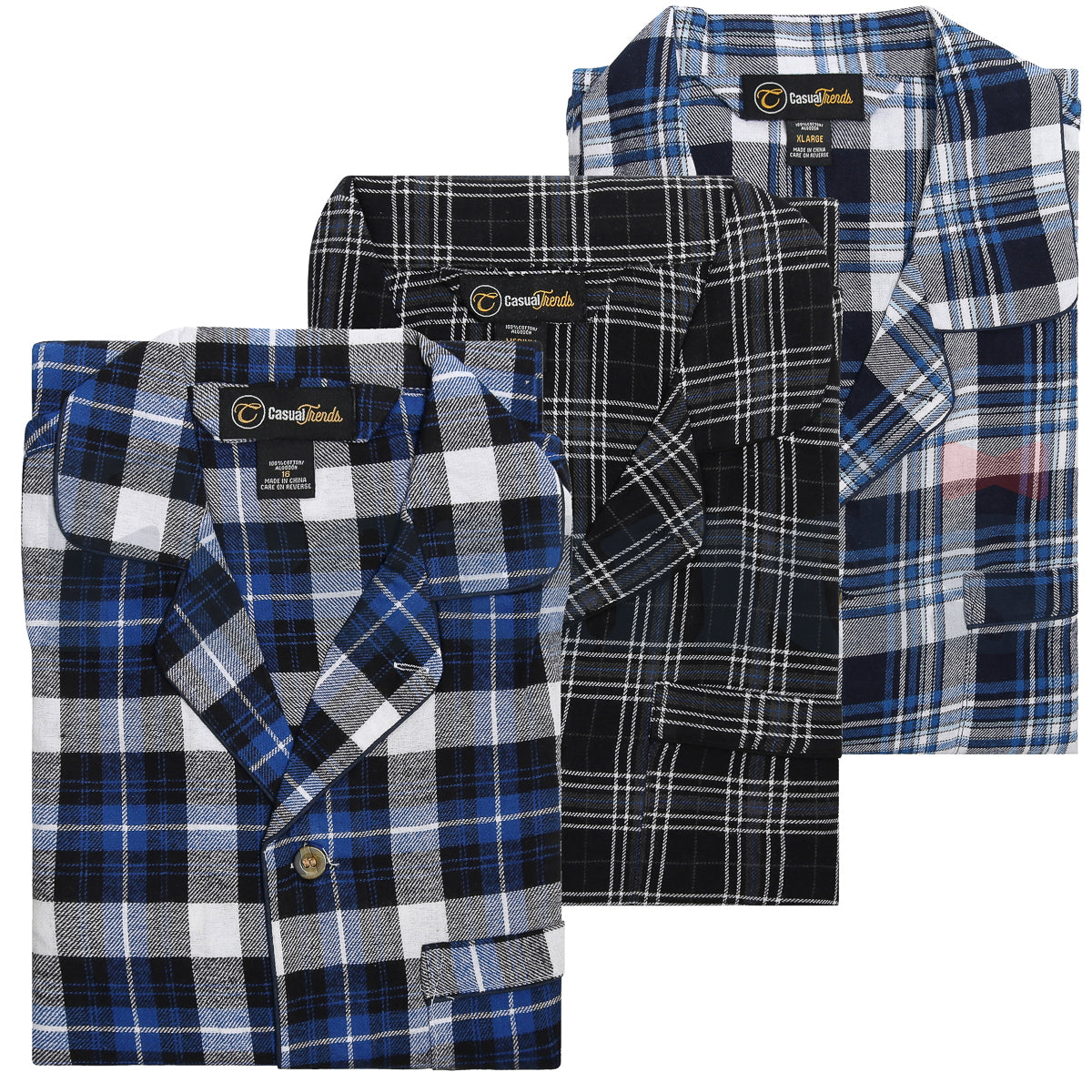 Casual Trends Boys Button Down Flannel Pajamas - 100% Cotton -