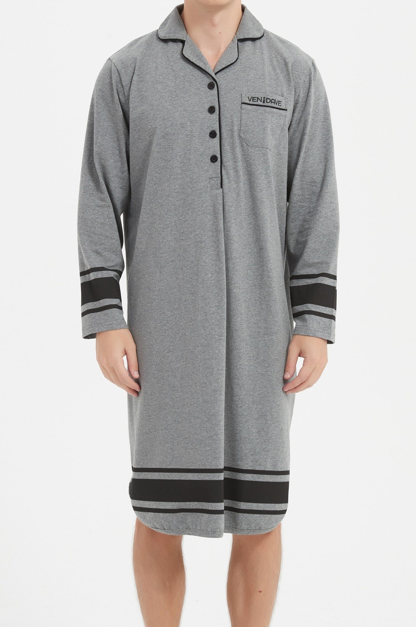 Ven Dave Mens Knit Nightshirt - Grey & Black - G07 -
