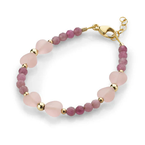 Crystal Dream Baby Bracelet - Marbleized Rose Beads w/ Mini Pink Hearts - B2115 -
