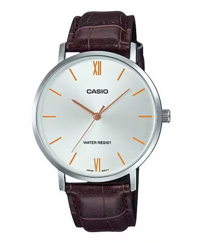 Casio Mens Brown Leather Watch - Gold