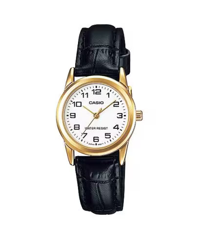 Casio Womens Black Leather Watch - Gold