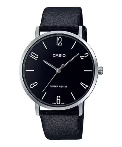 Casio Black Leather Watch - White