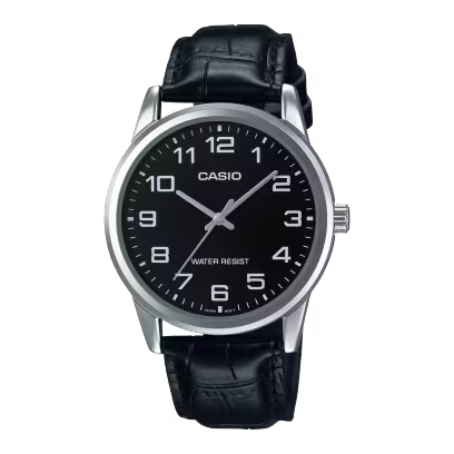 Casio Mens Black Leather Watch -