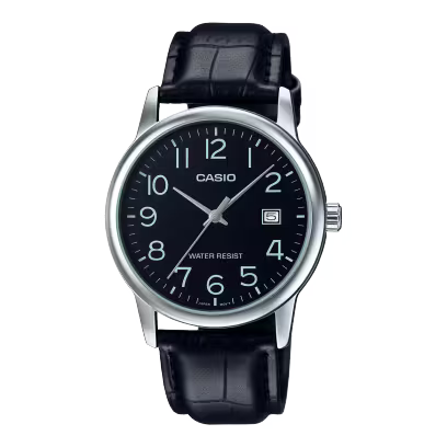 Casio Black Leather Watch - Black / Silver