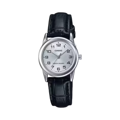 Casio Womens Black leather Watch - Silver