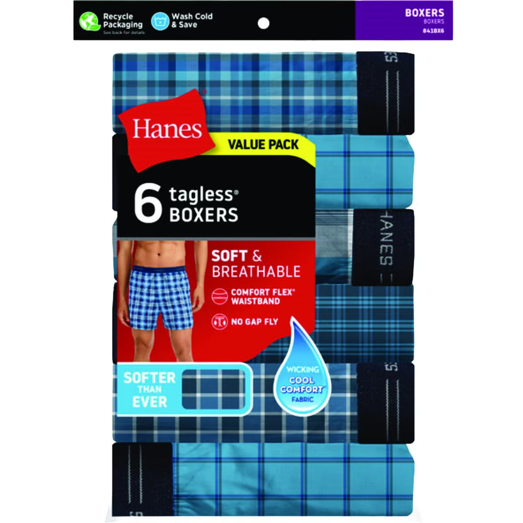Hanes Mens Printed Woven Boxer - 6 Pack - 841BX6 -