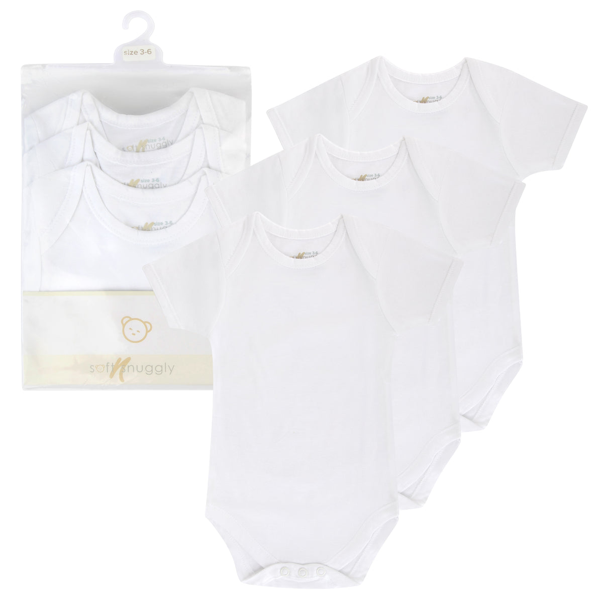 Soft N' Snuggly 100% Cotton Short Sleeve Bodysuit - 3 Pack -